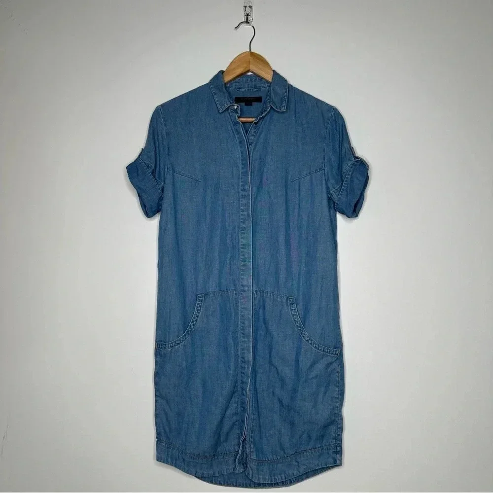 ALLSAINTS Chambray Calla Bay Linen Blend Shirt Dress Size 0 - Picture 3 of 11